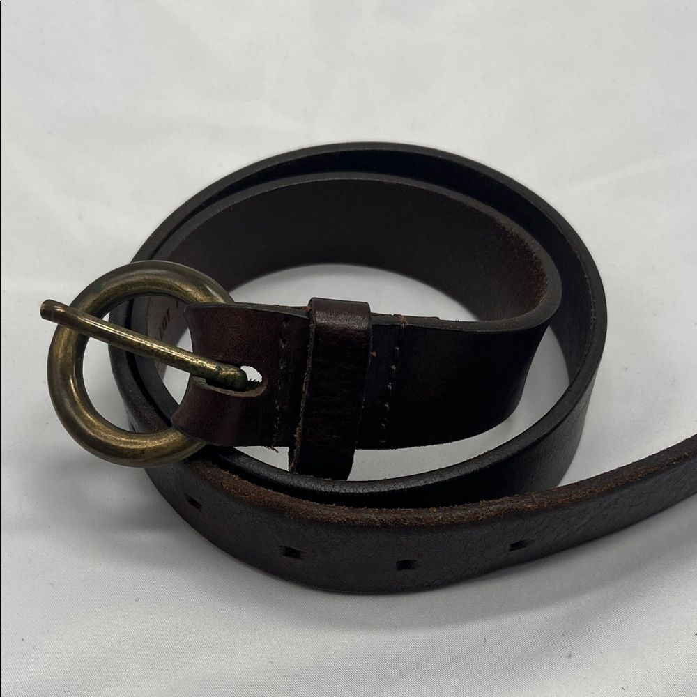 Vintage Leather St. Johns Bay Brown Belt with Circular Brass Buckle